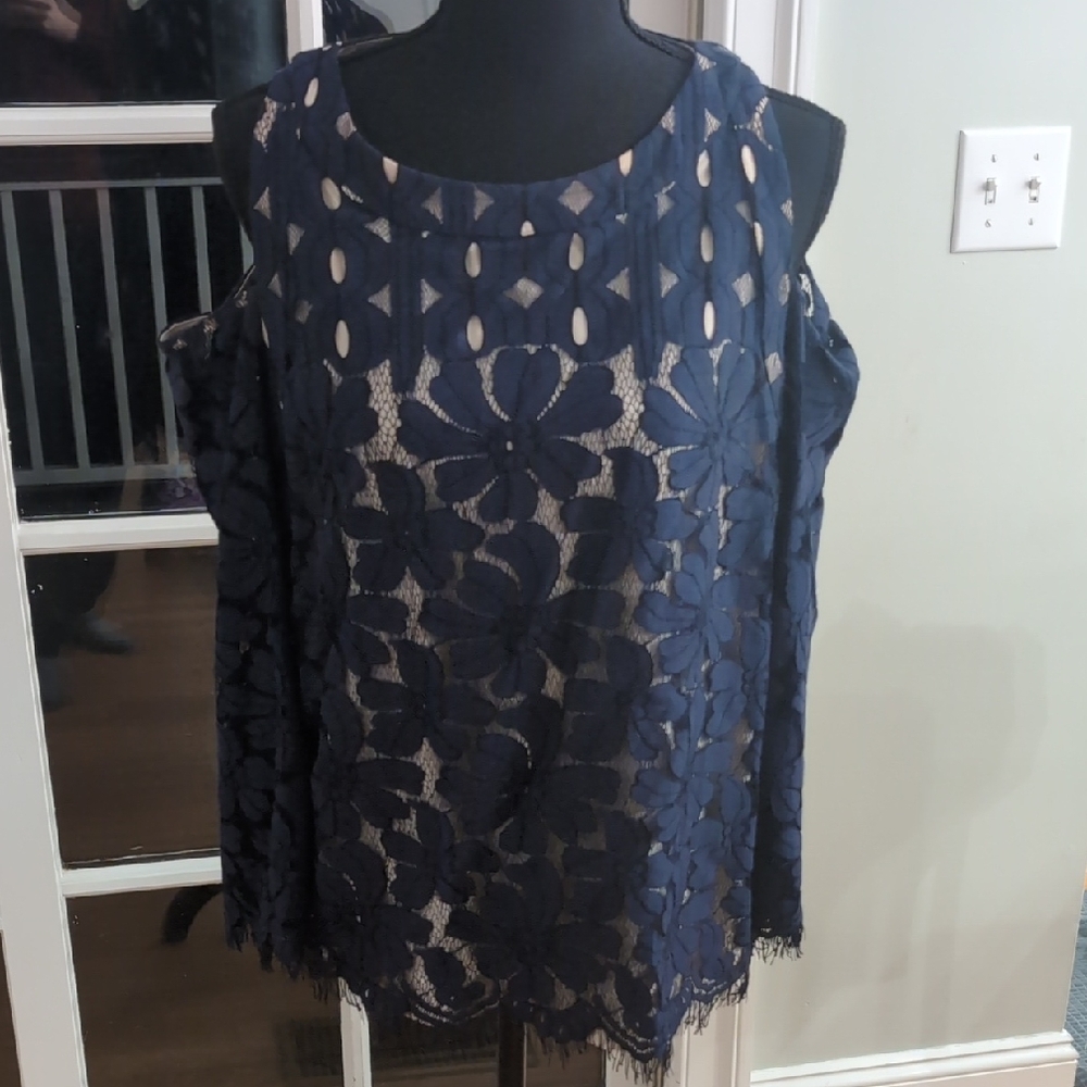 Sugarlips Navy Floral Lace Blouse